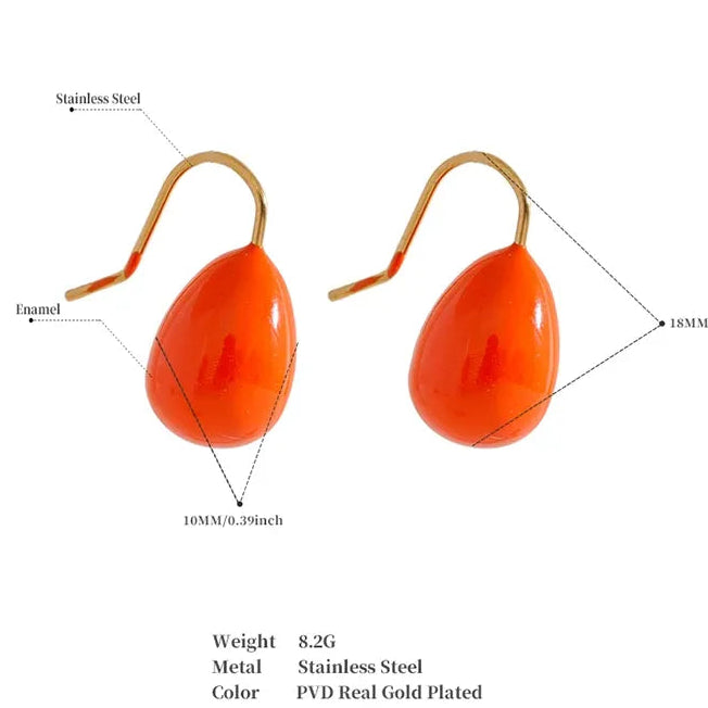 Colorful Enamel Orange Green Summer Earrings Stainless Steel Multiple Color Waterproof Jewelry