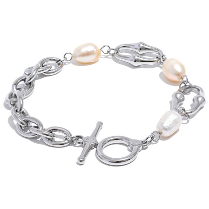 Natural Pearl Toggle Bracelet – 316L Stainless Steel, Waterproof