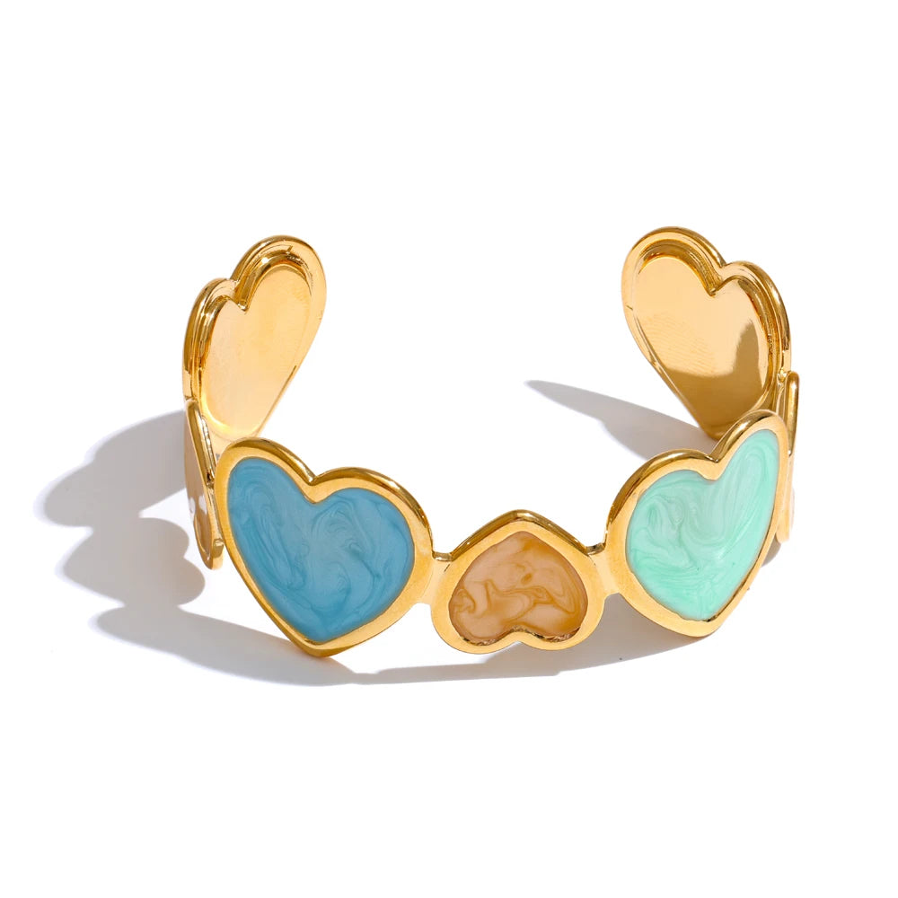 Candy Enamel Heart Cuff – 18K Gold Plated Stainless Steel Bracelet