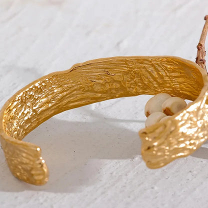 Eye Charm Zircon Cuff – 60mm Gold Plated Stainless Steel Bracelet