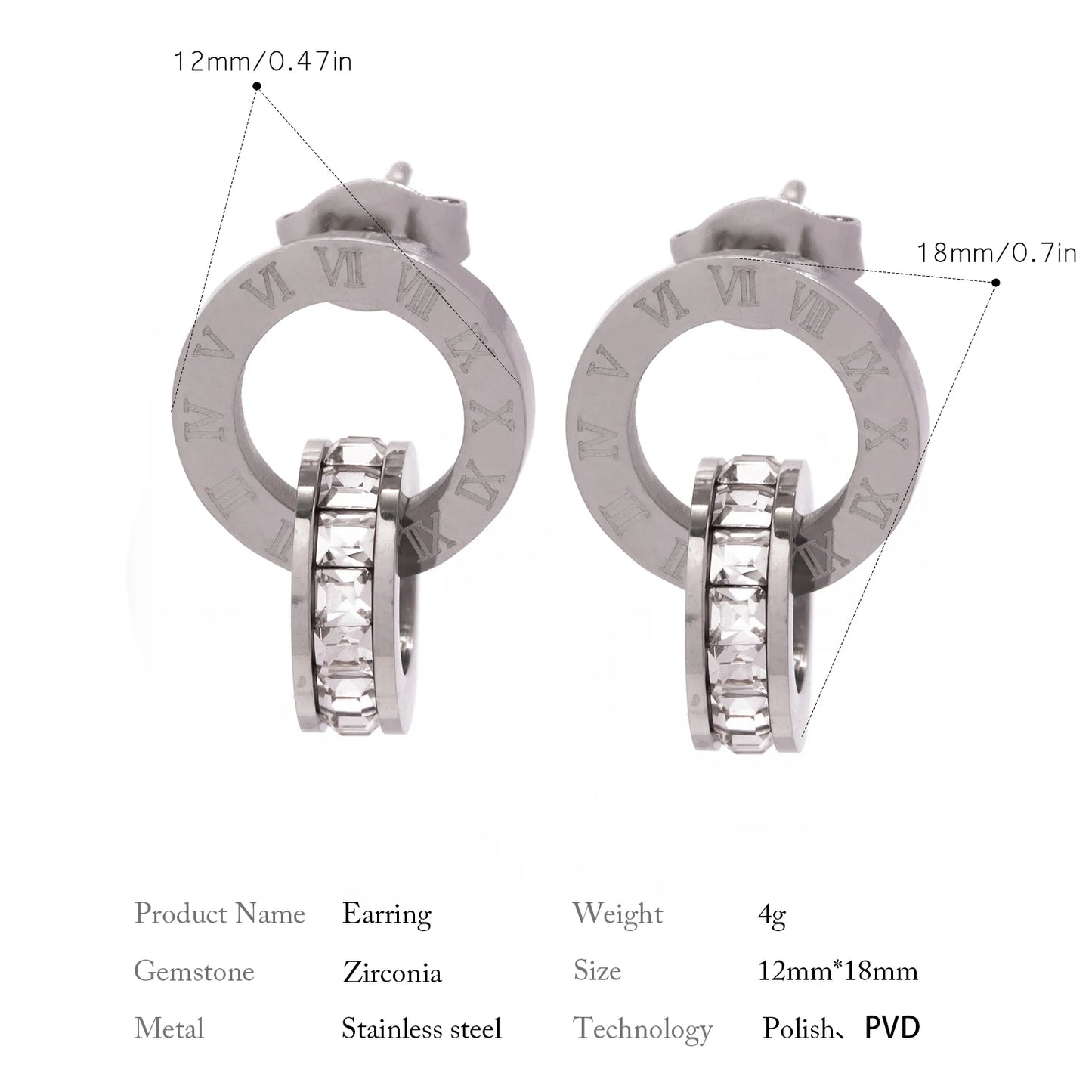 Classics Round Earrings for Women - Roman Numerals Stainless Steel Gold Plated Earring Vintage Jewelry