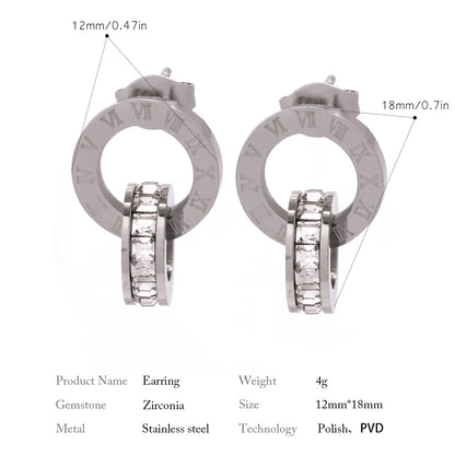 Classics Round Earrings for Women - Roman Numerals Stainless Steel Gold Plated Earring Vintage Jewelry