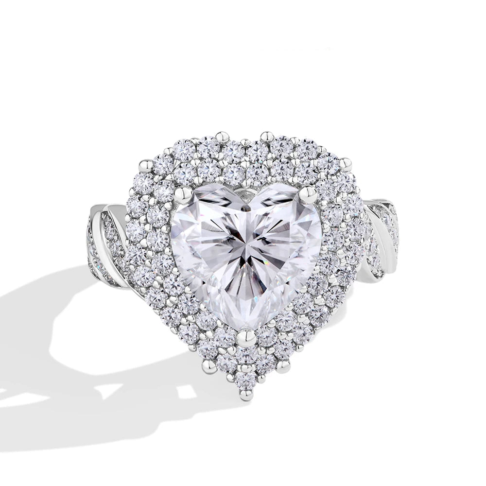 Luxe Jewels Luxury 4CT Heart Cut Moissanite Ring for Women (Full D VVS1 Real Silver) Handmade Valentine's Day Jewelry