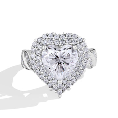 Luxe Jewels Luxury 4CT Heart Cut Moissanite Ring for Women (Full D VVS1 Real Silver) Handmade Valentine's Day Jewelry