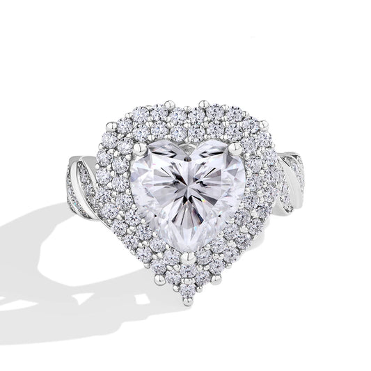Luxe Jewels Luxury 4CT Heart Cut Moissanite Ring for Women (Full D VVS1 Real Silver) Handmade Valentine's Day Jewelry