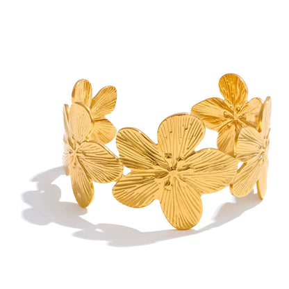 Luxe Jewels Waterproof 18K Golden Plated Stainless Steel Flower Bracelet Bangle Daily Wear Fashion Trendy Jewelry