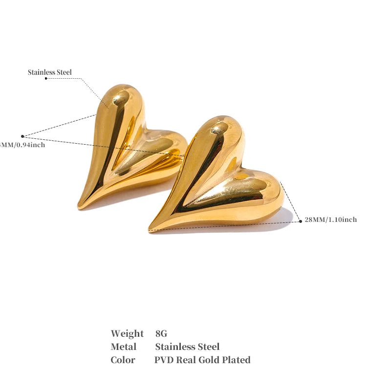 28mm Heart High Quality Metal Cast Stud Earrings Waterproof Anti Allergic Fashion Jewelry