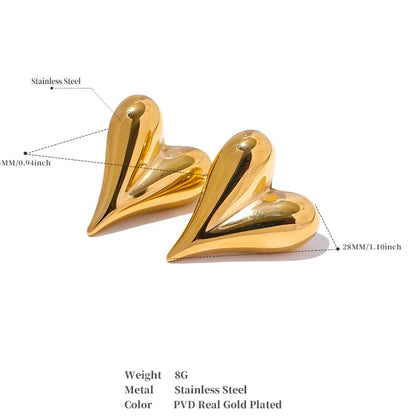 28mm Heart High Quality Metal Cast Stud Earrings Waterproof Anti Allergic Fashion Jewelry