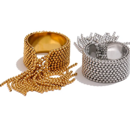 Luxe Jewels Chain Tassel Adjustable Ring – 18K PVD Plated Jewelry