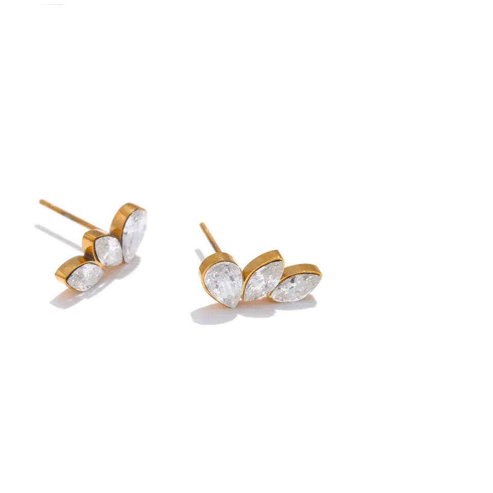 Waterproof Shiny Cubic Zirconia Exquisite Wing Small Stud Earrings - 18K Gold Plated Stainless Steel Chic Jewelry