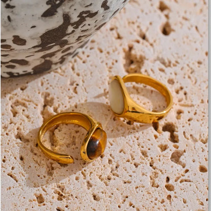 Luxe Jewels Tarnish-Free Ring with Natural Shell Stone - 18K PVD Gold Plated