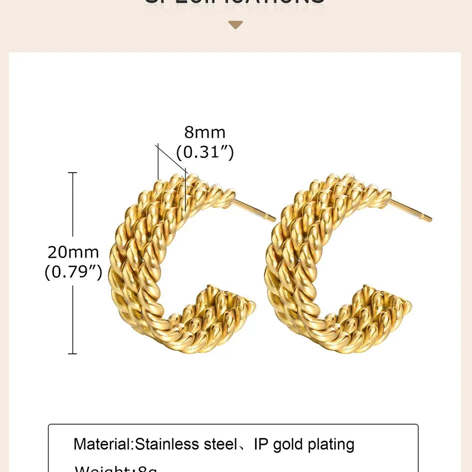 Triple Hoop Earring For Women, Rope Twist Open Hoops, Danity Fashion Stainless Steel Jewelry, No Fade