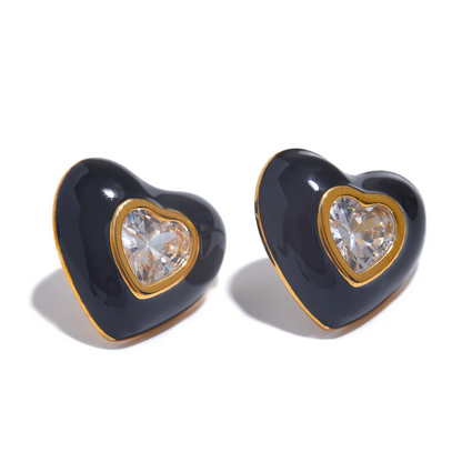 Elegant Colorful Heart Enamel Stud Earrings with CZ – Chic Jewelry