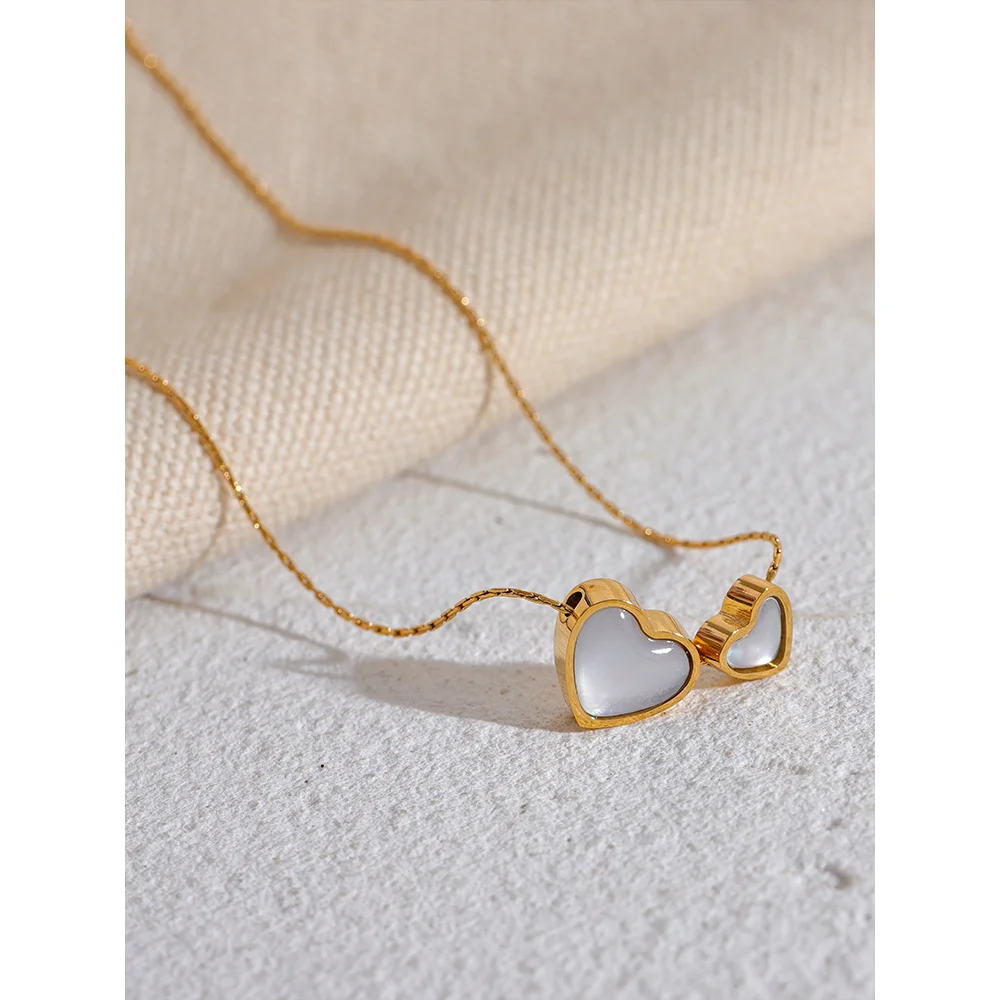 Heart Shaped Natural Shell Pendant Necklace – Gold Plated Chain