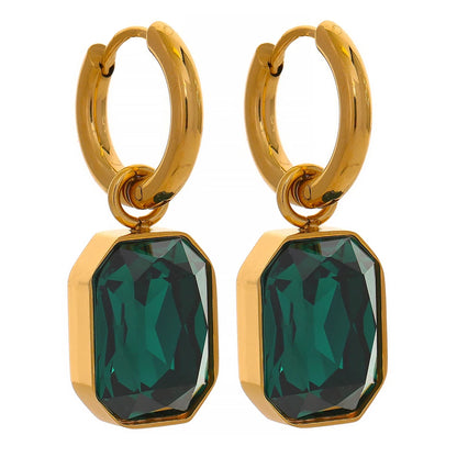 Stainless Steel Cubic Zirconia Drop Dangle Charms Trendy Earrings 18k-gold-plated Green Square Earring Jewelry