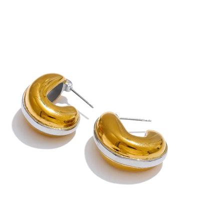 Glossy Stainless Steel C-Shape Waterproof Earrings Versatile everyday Attractive Jewelry