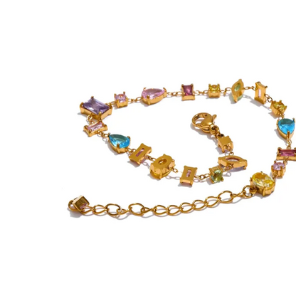 Colorful Zirconia Charm Bracelet – Gold Plated Stainless Steel, Waterproof