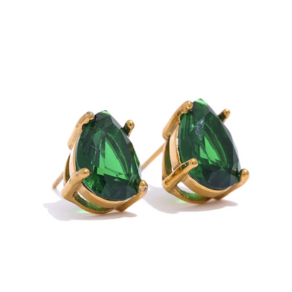 Water Drop CZ Stud Earrings – 18K PVD Gold Plated Tarnish Free Jewelry
