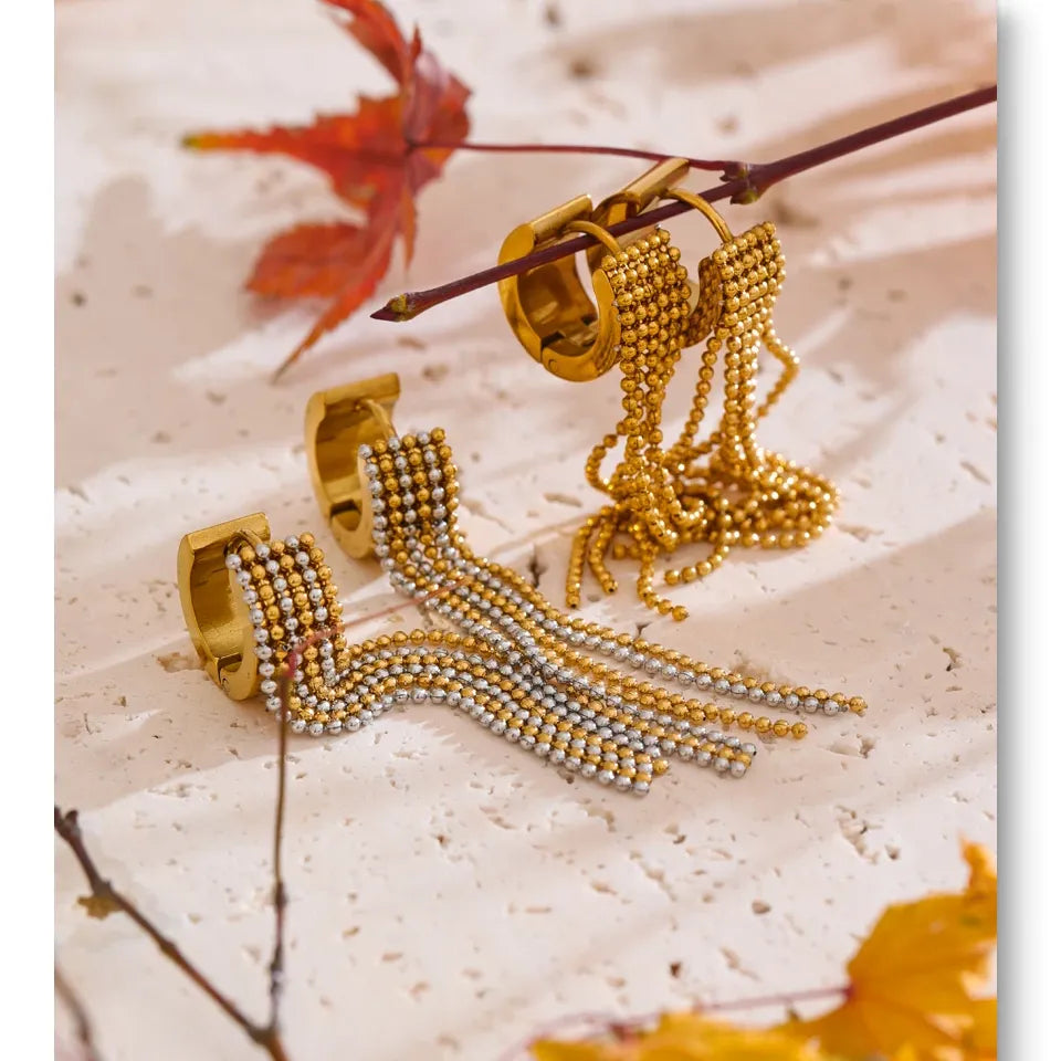 Stainless Steel Tassel Long Chain Drop Dangle Earrings Trendy Waterproof Jewelry