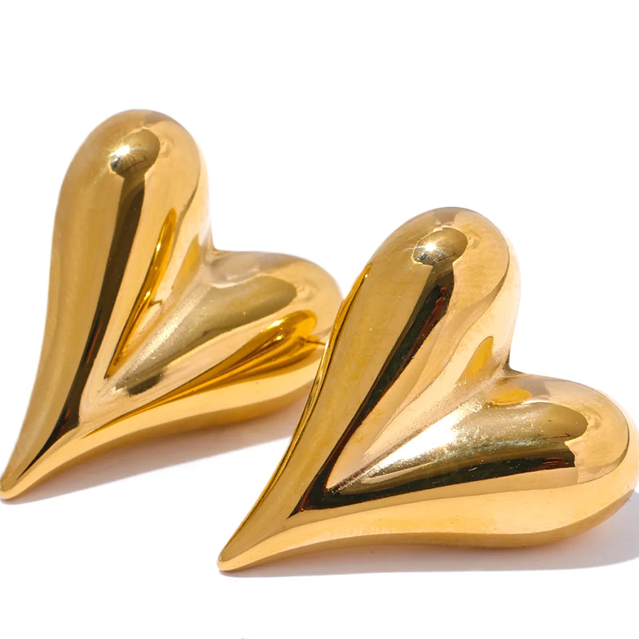 28mm Heart High Quality Metal Cast Stud Earrings Waterproof Anti Allergic Fashion Jewelry