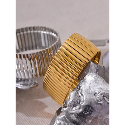 Elastic Wide Statement Bracelet – 18K Gold Plated 316L Stainless Steel