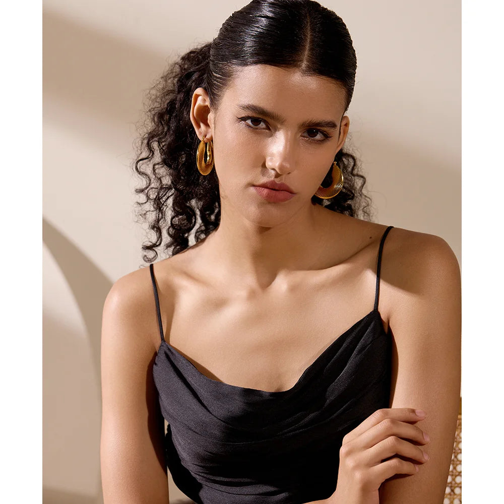 40mm Minimalist Fashion Gold Color Waterproof Hoop Earrings for Women Trendy Metal Textured Stylish Charm Jewelry