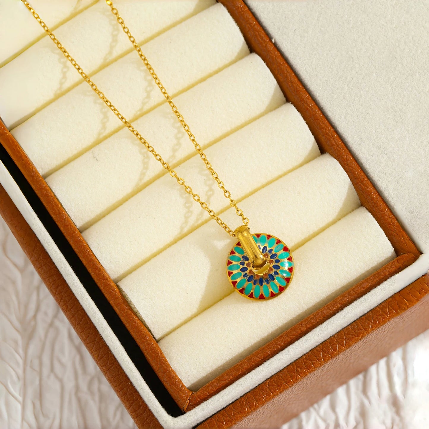 18K Gold Plated Stainless Steel Painted Daisy Jewelry Set for Women, Boho Floral Earrings & Necklace Hypoallergenic Summer Gift