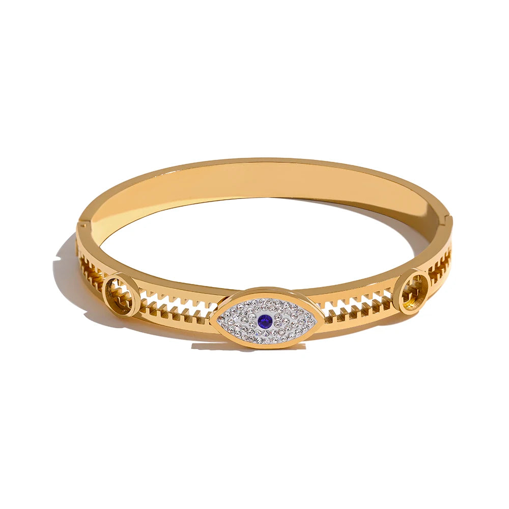 60mm Evil Eye Real 18K Gold-Plated Stainless Steel Bangle
