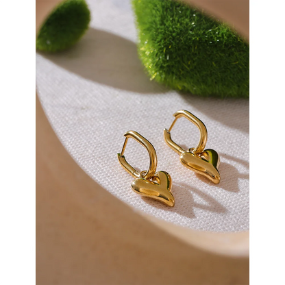 316L Stainless Steel Heart Love Drop Hoop Earrings Water Resistant Sleek Stainless Metal Popular Jewelry
