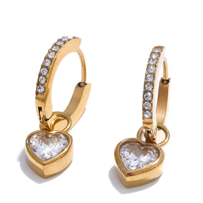 18K Gold Plated Cubic Zirconia Heart Love Drop Small Hoop Earrings for Women - High Quality Exquisite Jewelry