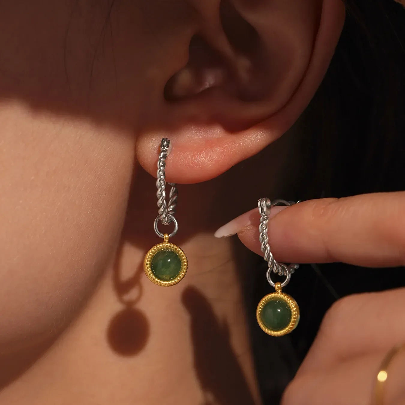 Green Agate Drop Earrings – 18K Gold Plated Stainless Steel