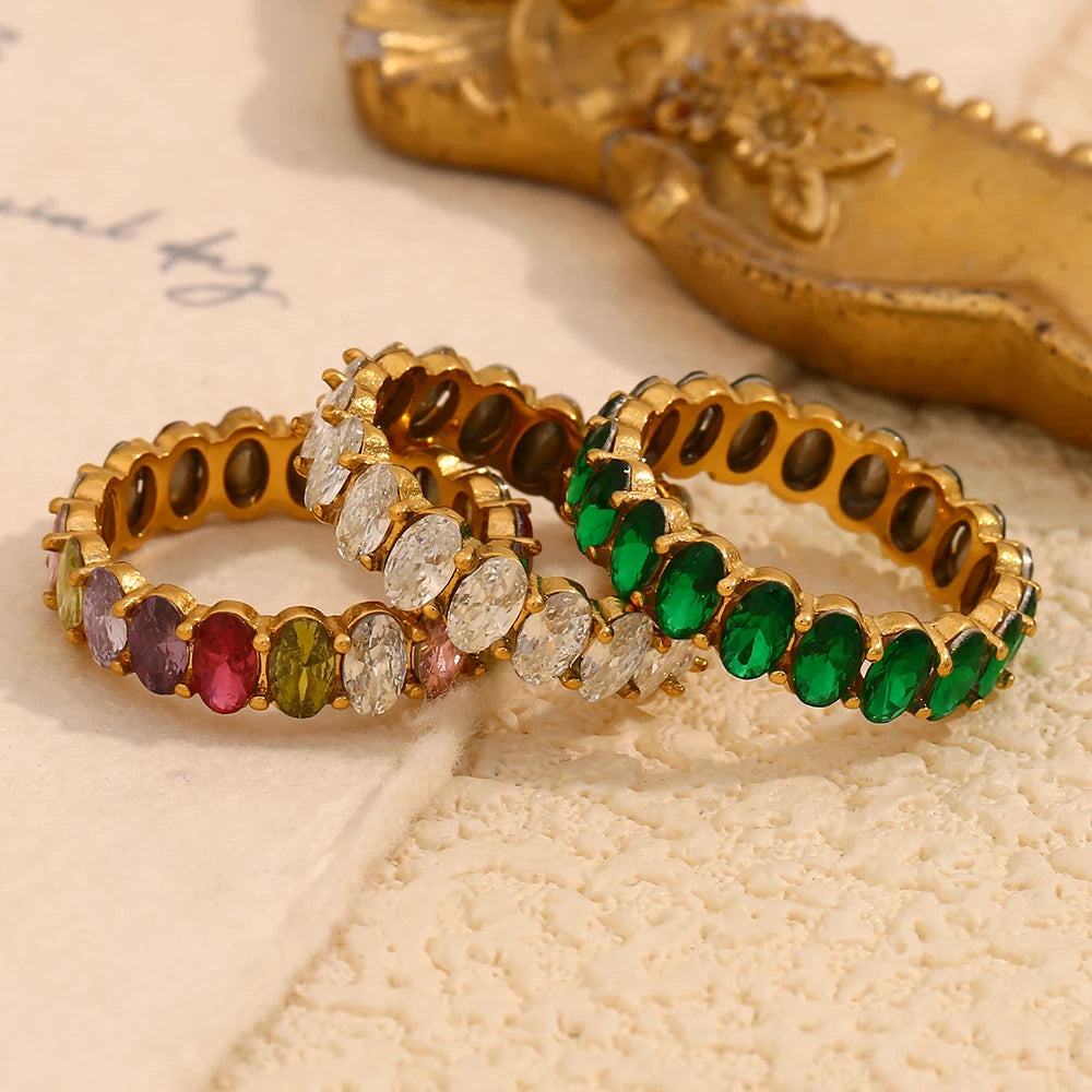 Luxe Jewels Zircon Oval Crystal Band Women’s Ring – 18K Gold Plated Tarnish-Free