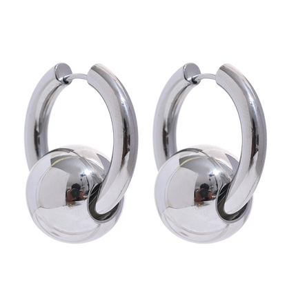316L Stainless Steel Metal Round Ball Hoop Earrings Waterproof 18K Gold PVD Plated Charm Jewelry