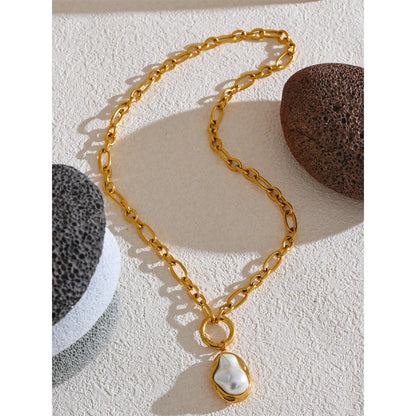50CM Baroque Pearl Pendant Necklace – Gold Stainless Steel