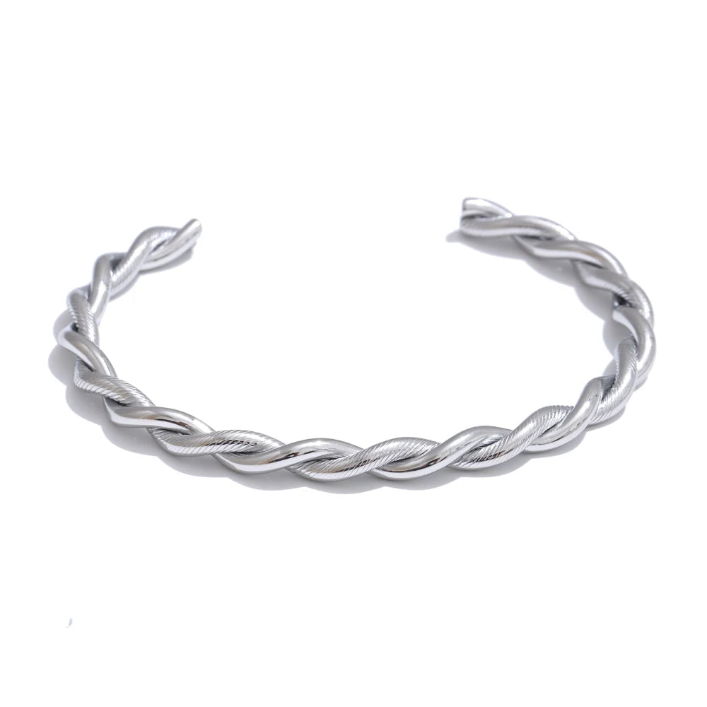 Twisted Cuff Bracelet – 18K Gold Plated Stainless Steel Waterproof Bangle