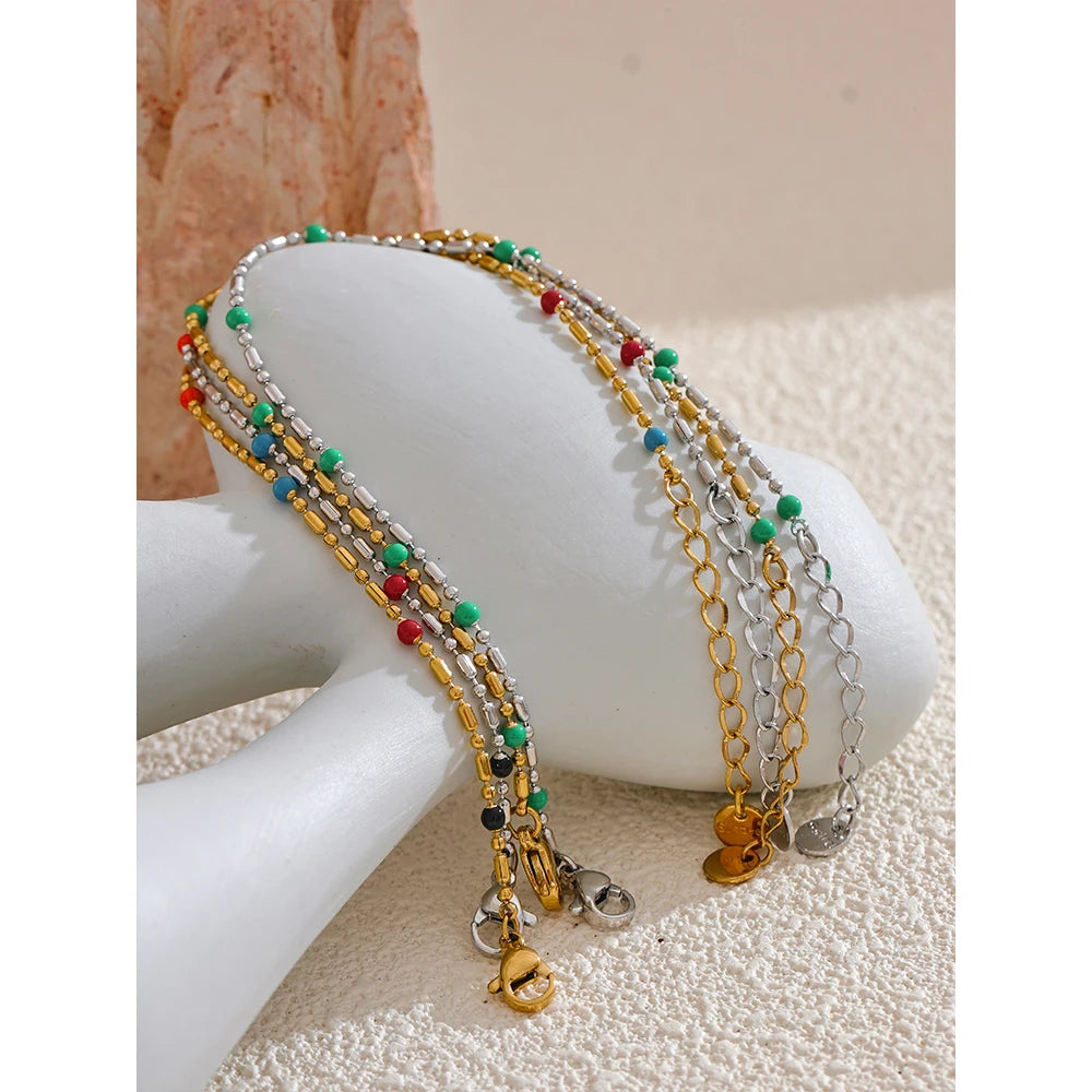 Colorful Enamel Bead Bracelet – 18K Gold Plated Stainless Steel