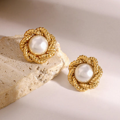 Uworld Exquisite Pearl Flower Fried Dough Twists Edge Earrings Lady Jewelry Gifts to Her Party Festival Jewelry