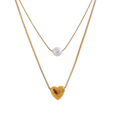 Two-Layer Heart and Pearl Necklace – Elegant Pendant Jewelry