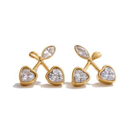Cute Shiny Cherry Stud Earrings Waterproof Chic Daily Jewelry for Women Stainless Steel PVD Plated Trendy Accessory