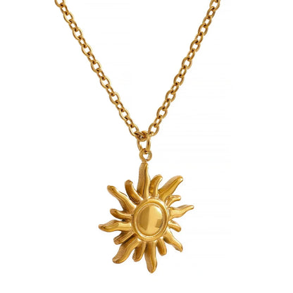 Golden Sun Pendant Necklace – Stainless Steel Trendy Jewelry