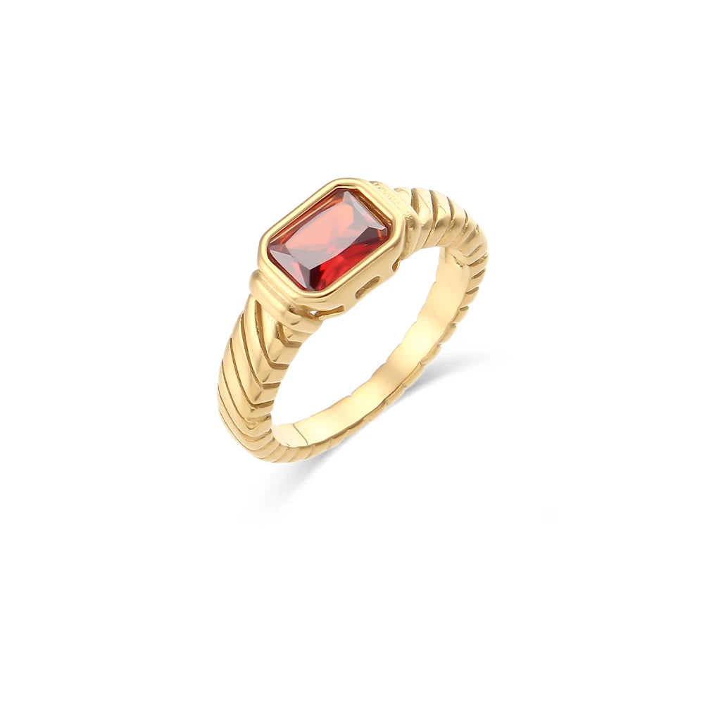 Luxe Jewels Zirconia Stone Ring – Waterproof 18K Gold Plated Ring