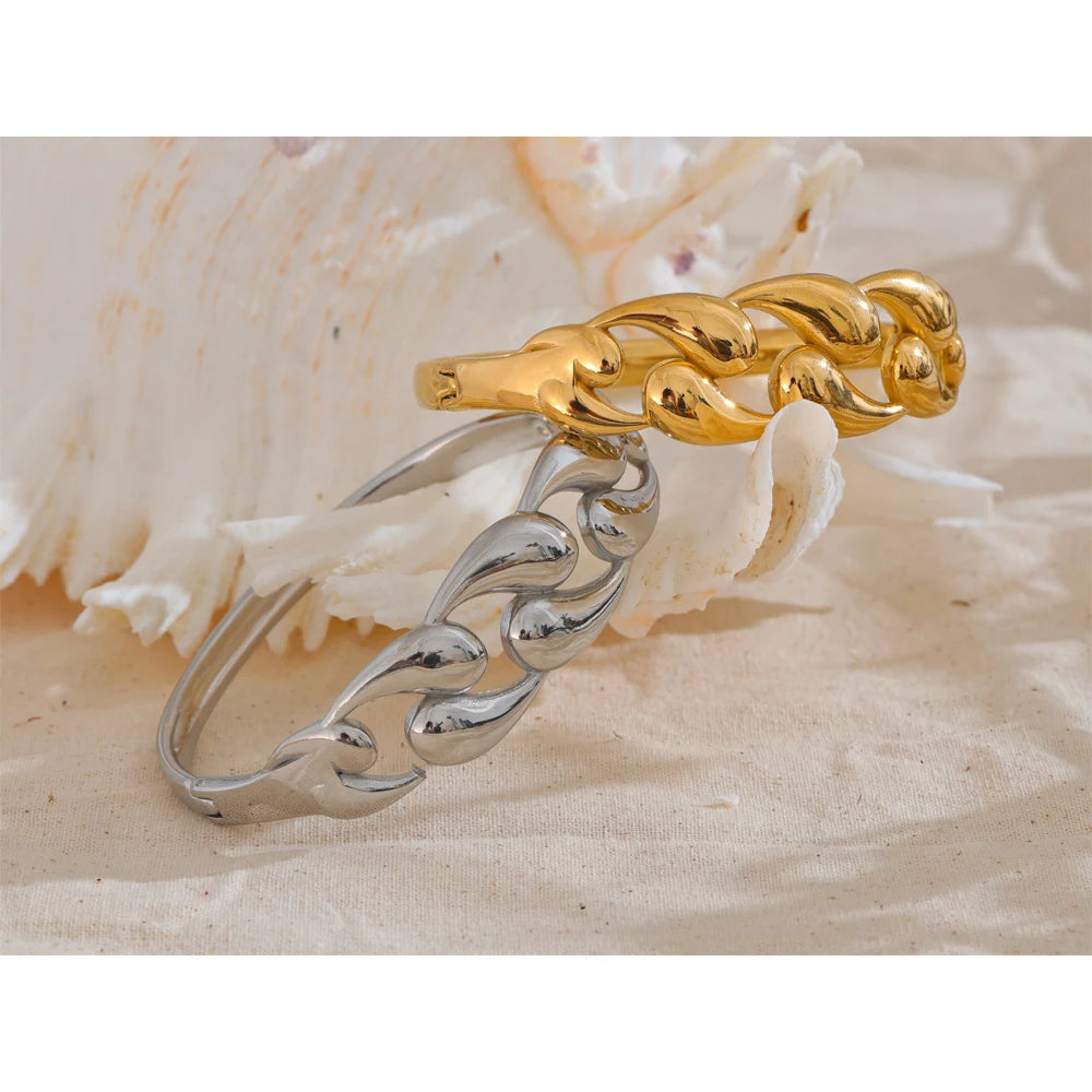 Water Drop Hollow Bangle – 64mm Gold-Plated Stainless Steel Statement Bracelet