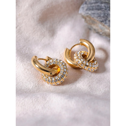 Cubic Zirconia Round Stainless Steel 18K Gold Color Huggie Hoop Earrings High Quality Jewelry
