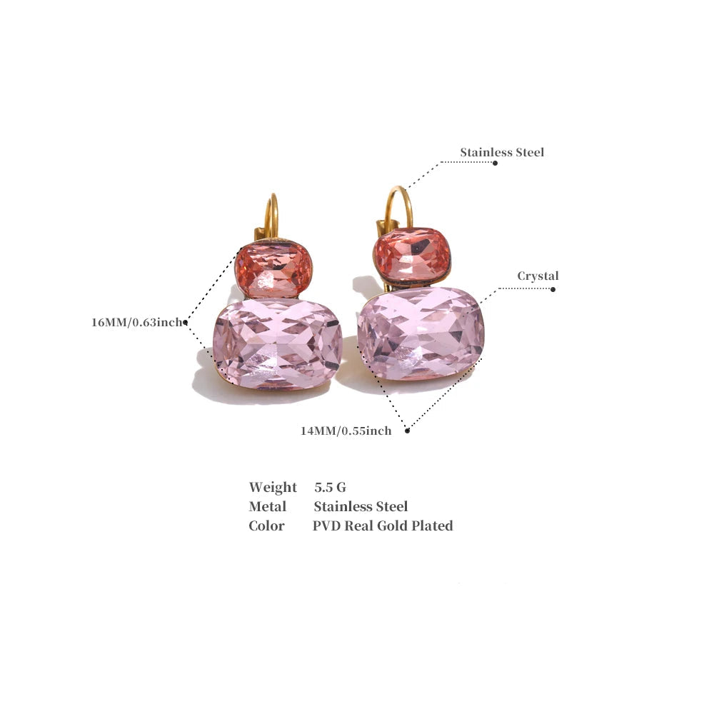 Crystal Stud Earrings French Hoops Trendy White Green Pink Jewelry for Women 18k PVD Plated