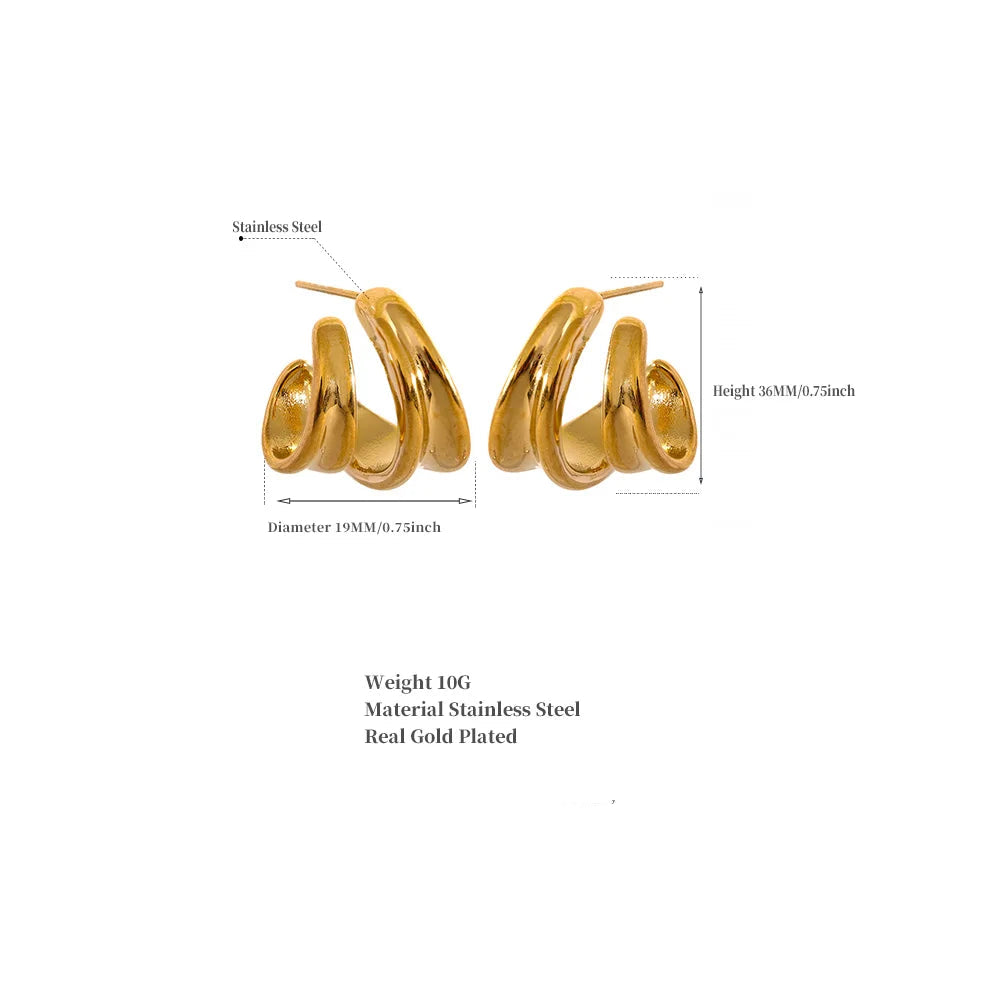 Waterproof Stainless Steel Geometric Huggie Earrings for Women - 18K Gold PVD Plated Jewelry