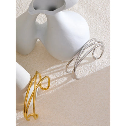 Hollow Line Cuff Bracelet – 58mm Gold Plated Stainless Steel