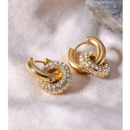 Cubic Zirconia Round Stainless Steel 18K Gold Color Huggie Hoop Earrings High Quality Jewelry