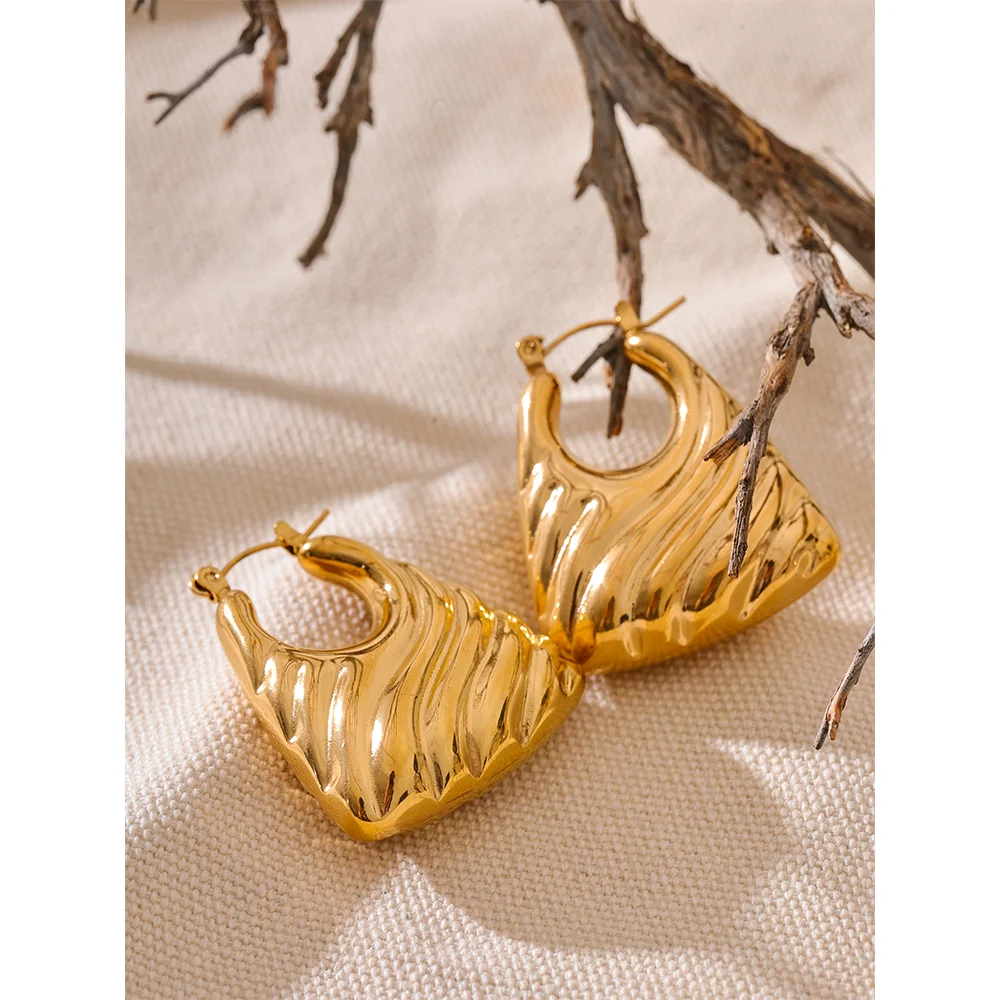 Stainless Steel Hollow Chunky Hoop Earrings Gold Silver Color Waterproof Jewelry for Women