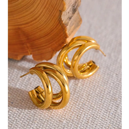 New Stainless Steel 18K Gold Plated Metallic Huggie Hoop Earrings