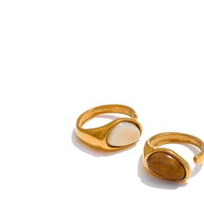 Luxe Jewels Tarnish-Free Ring with Natural Shell Stone - 18K PVD Gold Plated